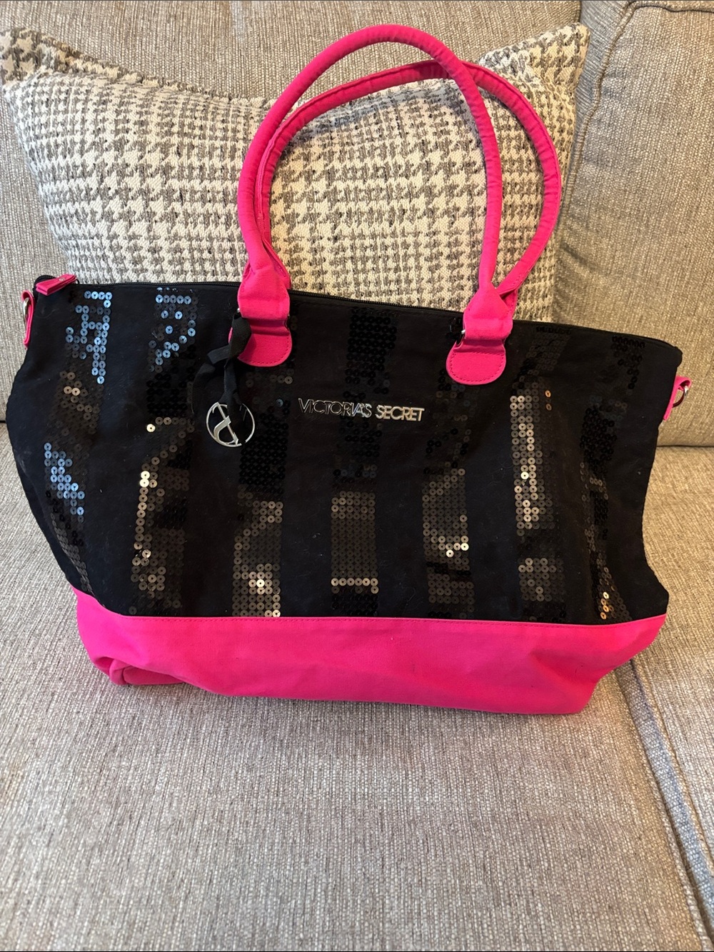 Victoria's Secret Black and Hot Pink Sequin Tote